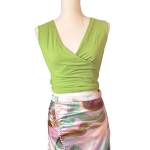 Liz Claiborne Lizwear Lime Green V-Neck Sleeveless Wrap Top Womens Small